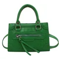 Grass green crocodile embossed PU leather crossbody bag with silver tassel zipper detail - Green