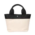Contrast PU leather tote bag with black and white color block and lychee pattern - White