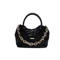 Minimalist black pleated PU shoulder bag with retro golden chunky chain decoration - Black