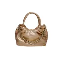 Metallic gold pleated cloud bag for women featuring a thick gold chain and top handle - Gold