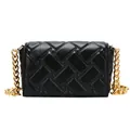 Minimalist black quilted PU leather crossbody bag with chunky gold chain strap - Black