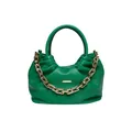 Chic green pleated PU leather handbag for women featuring a chunky gold chain strap - Green