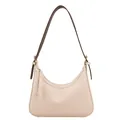 Elegante bolso hobo minimalista de PU crema con correa de hombro marrón oscuro - Blanco