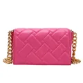 Hot pink quilted PU leather shoulder bag with bold gold metal chain strap - Pink