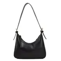 Bolso hobo clásico de cuero sintético negro con cremallera dorada y forma curva elegante - Negro