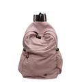 Minimalist light pink nylon backpack with striped straps and front zipper pocket - Pink