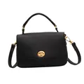 Minimalist black pebble grain PU leather handbag with elegant gold metal twist lock - Black