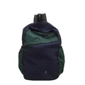 Minimalist navy blue and dark green nylon backpack with metal CD logo details - Blue