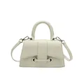 Bolso de mano minimalista en cuero PU blanco crema con textura de piedra y correa - Blanco Roto