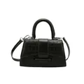 Bolso de mano negro en piel PU con grabado de cocodrilo y correa de hombro desmontable - Negro