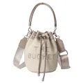 Straw bucket bag with letter embroidery and adjustable shoulder strap in beige - Khaki