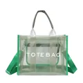 Green semi-transparent mesh tote bag with white TOTE BAG lettering and adjustable strap - Green