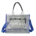 Silver mesh transparent PVC tote bag with blue trim and TOTE BAG lettering detail - Blue