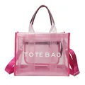 Fuchsia transparent PVC mesh tote bag with TOTE BAG print and adjustable strap - Rose Red