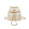 Chic cream quilted backpack with gold chain straps and turn-lock bucket bag design - Off White