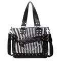 Gothic style black and white striped handbag with silver studs and metal chains - Black and White Striped Style (White)