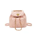 Pink quilted leather drawstring backpack with gold chain straps and turn-lock closure - Pink