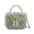 Mini box denim crossbody bag in light blue with frayed pattern and chain strap - Light Yellow