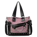 Punk style striped handbag with silver rivets and metal chain in red and white - Red and White Striped Style (Red)