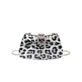 Elegante borsa da sera leopardata con fibbia di strass e tracolla a catena dorata - Stampa Leopardata Bianca e Nera (Nero) / Nero