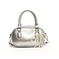 Bolso de mano plateado ovalado minimalista con elegante colgante de perlas - Plateado