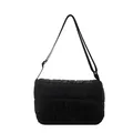 Minimalist black quilted shoulder bag with soft padded texture and adjustable strap - Black