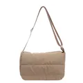 Beige quilted nylon crossbody bag with adjustable strap and minimalist flap design - Gray
