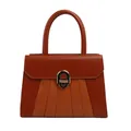 Braune PU-Lederhandtasche mit Patchwork-Design, Falten und goldener Metallschnalle - Braun