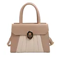 Zweifarbige beige plissierte PU-Leder Umhängetasche mit rundem goldmetall Verschluss - Khaki und Weiß