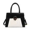 Schwarz-weiße Handtasche aus PU-Leder mit goldener D-Ring-Schnalle und Schultergurt-Design - Schwarz & Weiß