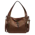 Sac cabas marron en cuir grainé avec pendentif croix et chaînes en métal gothique - Marron