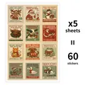 Retro Christmas stamp stickers with reindeer, Santa and funny animals, 60 pieces set - Christmas Vintage Humorous Animal Style (QT1609)
