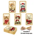50 étiquettes de Noël chat avec corde de chanvre 10m pour emballage de cadeaux - Étiquettes Illustration Chat Vintage Avec Corde (QT1606-1)