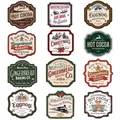 Set of 12 vintage Christmas gift labels with retro holiday designs and festive illustrations - Retro Christmas Series (QT1615)