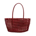 Bolso tote trenzado en rojo oscuro con diseño de rejilla hueca y asas largas - Rojo