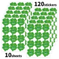 Macro detail of green clover stickers with Eine Portion Glück German lucky text - Qt1520 (120 Stickers/10 Sheets)