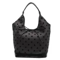 Large capacity gray polka dot tote bag with black bow and shiny leather trim - Large Polka Dot