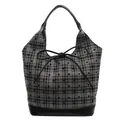 Grey checkered tote bag with black polka dots and decorative bow detail - Plaid Polka Dot Bow Large