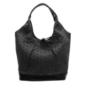 Large capacity grey tote bag with small bow patterns and black leather handles - Black Polka Dot Bow Large