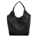 Dark grey large capacity tote bag with black polka dots and a large bow accent - Stripe Bow Small