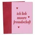 Rosa Weihnachtskarte mit roten Herzen und tiefrotem Umschlag für Freundschaftsgeschenke - Deutsche Freundschaft Herz Stil (QT1639-2)