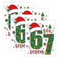 Set of four Christmas wine bottle stickers featuring festive numbers six and seven motifs - Number Elements Style (QT1684-1)