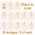 Set van 13 Boho 2026 kalenderkaarten met artistieke illustraties voor wanddecoratie - Boho Mystiek Element Illustratiestijl (QT1661-2)