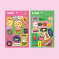 Detailopname van kleurrijke cartoonstickers met beren- en hartpatronen voor DIY-decoratie - LOVE Stijl