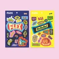 Détail de deux planches d'autocollants DIY avec des slogans colorés et motifs variés - Style Flex