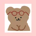 Cute brown bear sticker with red glasses and pink background for laptops and journals - Single Bear Style
