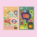 Detail van twee retro pop-art stickervellen met bergen en YOLO tekstpatronen - Oh Stijl
