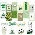 Lot de stickers muraux football avec silhouettes de joueurs et trophées en vert et jaune - Ensemble de Cartes Et Autocollants Thème Football