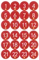 24 Red round Christmas advent stickers with white numbers 1-24 and yellow stars - Red Polka Dot Star Style (3)
