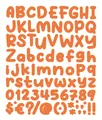 Colorful cartoon alphabet stickers set featuring bright orange letters and numbers - Orange